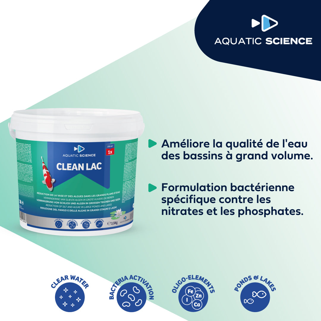 Clean-Lac 12kg para 800m² - Bacterias para estanque natural - Agua clara y reducción de lodo y algas