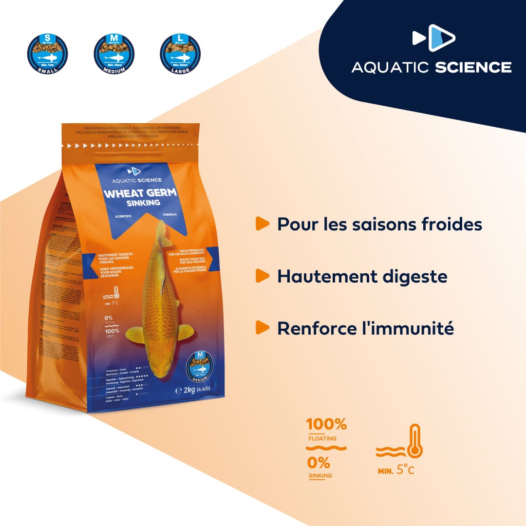Aquatic Sciences Nourriture Wheat Germ LARGE Coulant 2kg - Aquatic Science - Adapté pour la préparation ou la récupération de l’hiver 5407012140475 ASWGSL2