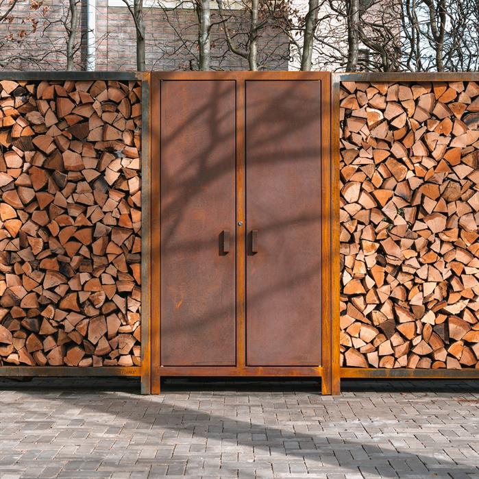 Armoire à bois Stère XL en acier corten - avec serrure - Aquigarden