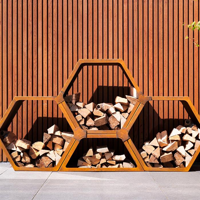 Range-bûches modulaire Alvéole en acier corten - Aquigarden