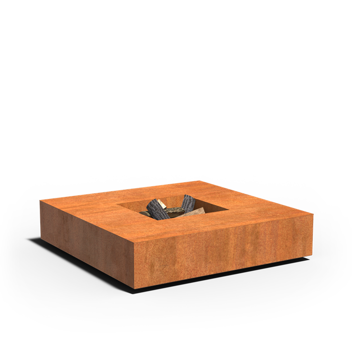 Table-brasero Ardent carrée en acier corten - 120 x 120 cm - Aquigarden