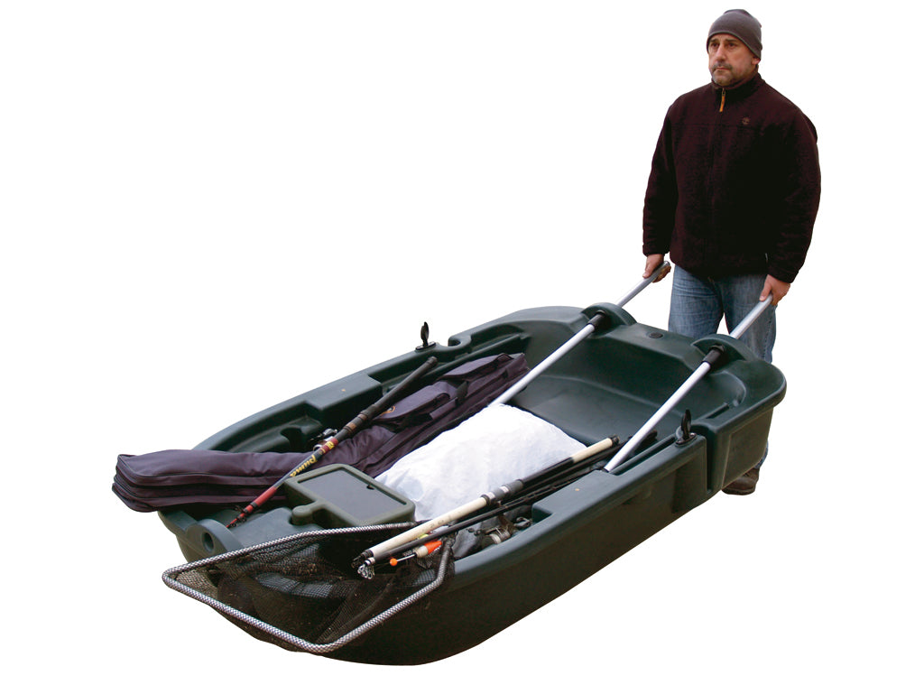 Barque avec rame pour épandage de bactéries en étang facilement transportable