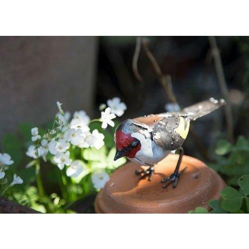 Arrosoir & Persil Chardonneret élégant - Oiseau décoratif en métal recyclé 11006