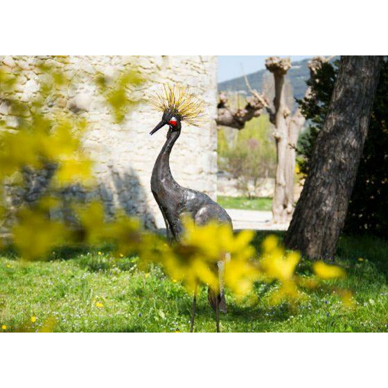 Arrosoir & Persil Grue couronnée - Oiseau décoratif en métal recyclé 12017