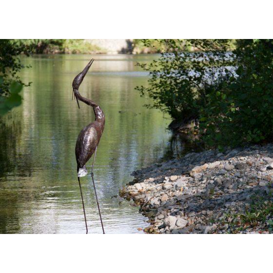 Arrosoir & Persil Héron GM - Oiseau décoratif en métal recyclé 12021