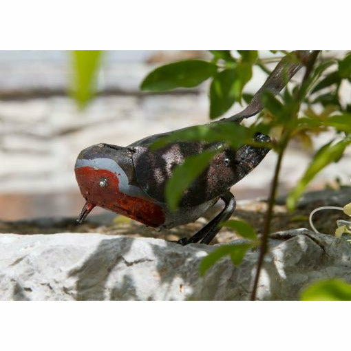 Arrosoir & Persil Rouge gorge - Oiseau décoratif en métal recyclé 11013