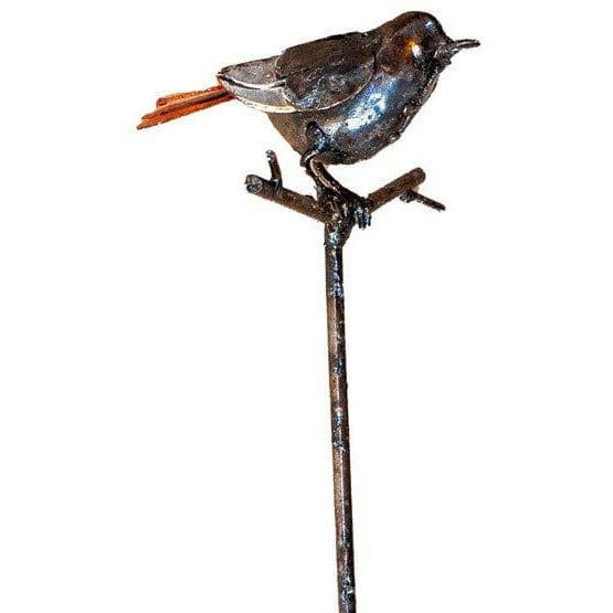 Arrosoir & Persil Tuteur Rouge queue - Oiseau décoratif en métal recyclé 15015