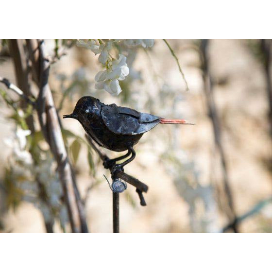 Arrosoir & Persil Tuteur Rouge queue - Oiseau décoratif en métal recyclé 15015
