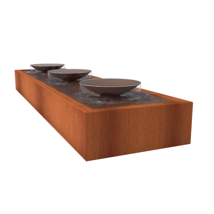 Foudebassin.com Tables d'eau Table d'eau avec 3 bols d'eau en acier corten 400 x 100 x 40CM CBS3