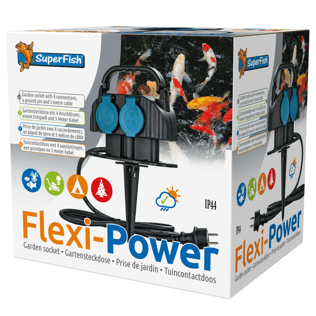 Superfish Gestion électrique Flexi-Power - 4 prises normales - Multiprise de bassin et jardin - Superfish 8715897020971 06070005