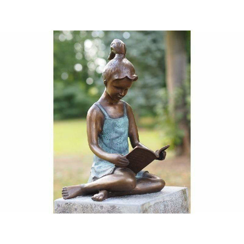 Thermobrass Bronzes de jardin Fille avec chignon qui lit un livre Edith - 41 x 20 x 25CM - Statue en bronze AN0803BR-V-M