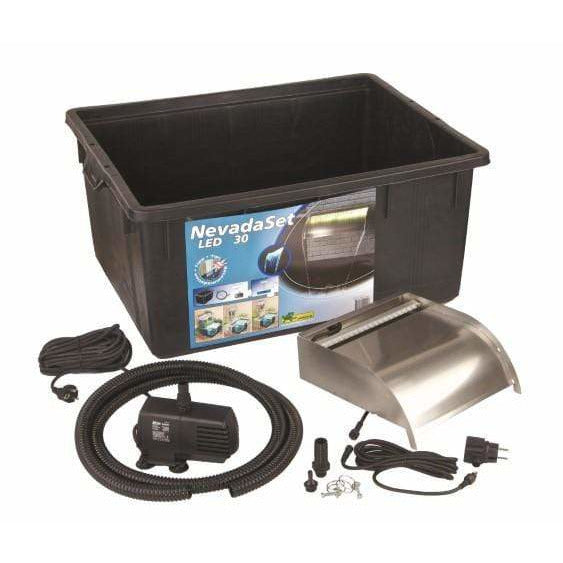 Ubbink Lames d'eau SET NEVADA 30 LED - cascade NEVADA 30 LED, 2300 l/h, conteneur 65l Quadra I, tuyau 2m - für eine Einbauhöhe von max. 50 cm 8711465121118 1312111