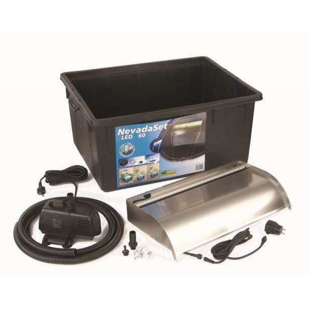 Ubbink Lames d'eau SET NEVADA 60 LED - cascade NEVADA 60 LED, 3900 l/h, conteneur 65l Quadra I, tuyau 2m - für eine Einbauhöhe von max. 75 cm 8711465121125 1312112