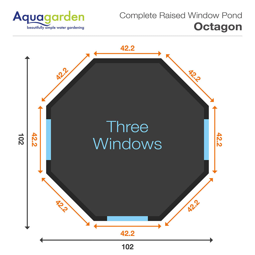 Raised Window Pond Octagon Mocha – Bassin surélevé octogonal avec fenêtres panoramiques pour terrasse et jardin