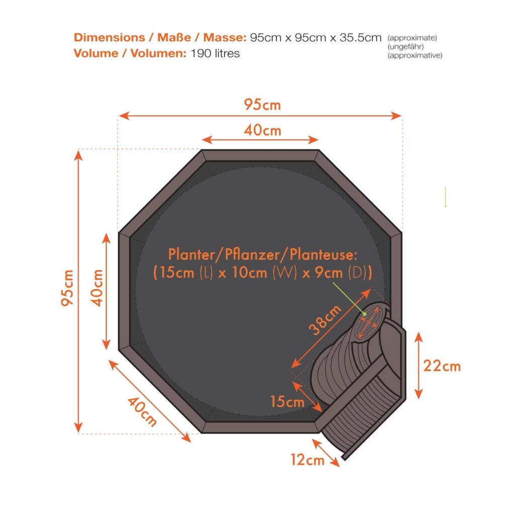 190L Above-Ground Pond - Complete Kit with Solar Fountain & Plant Tub + Frog Ladder - Aquigarden