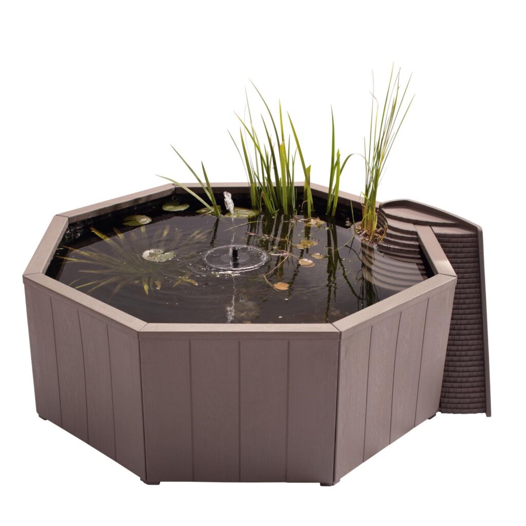 190L Above-Ground Pond - Complete Kit with Solar Fountain & Plant Tub + Frog Ladder - Aquigarden