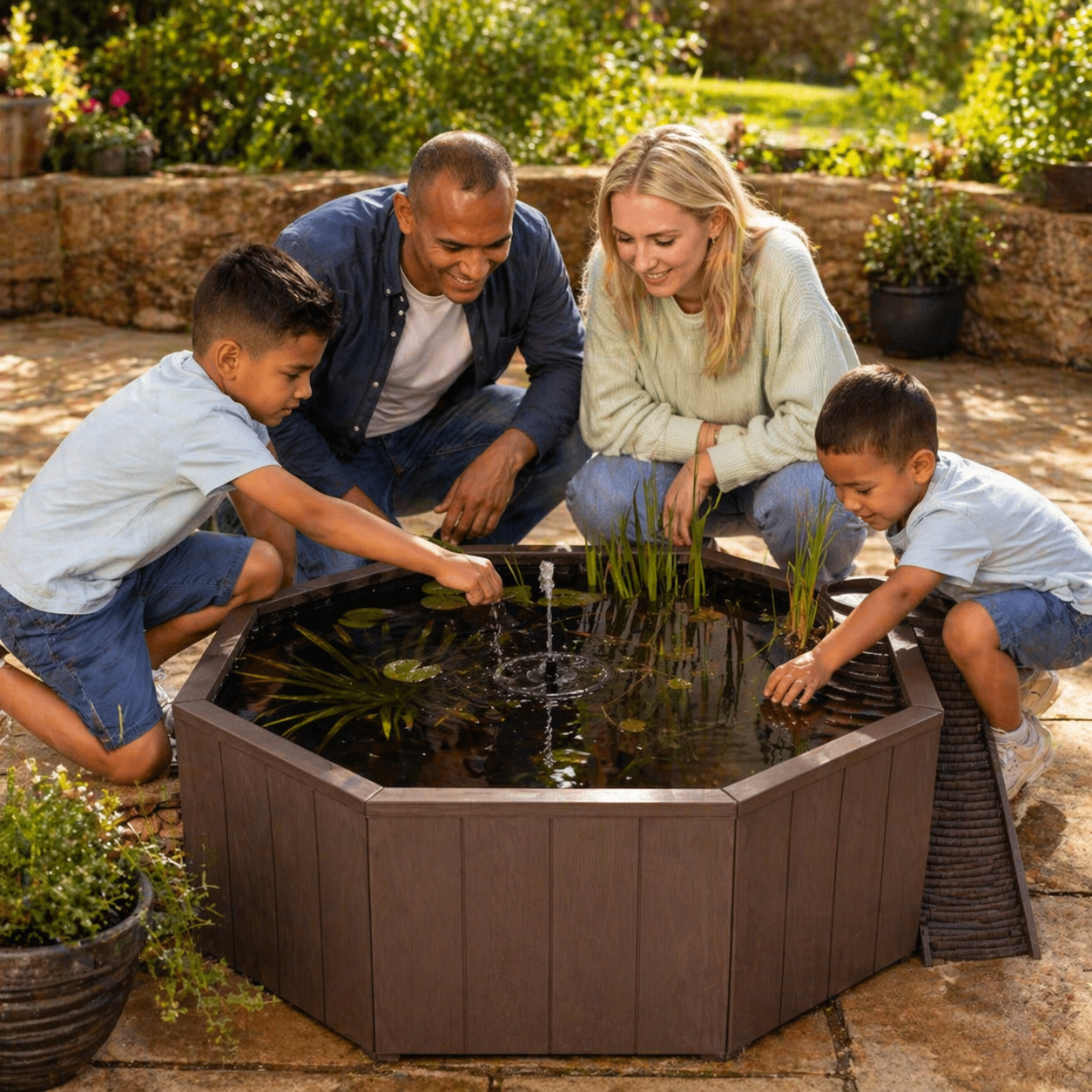190L Above-Ground Pond - Complete Kit with Solar Fountain & Plant Tub + Frog Ladder - Aquigarden