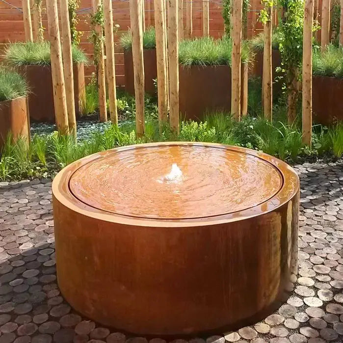 Fontaine Table d'eau Ronde en Acier Corten