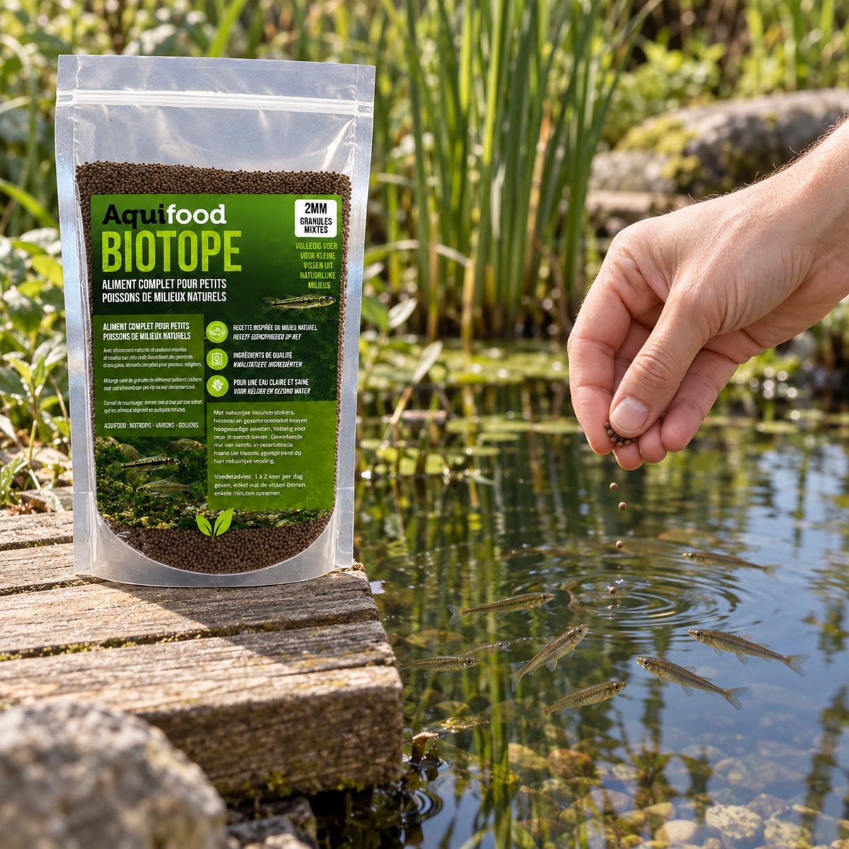 Aquifood Biotope 2 mm – 600 g – Nourriture pour poissons indigènes & petits poissons (vairons, goujons, bouvières)