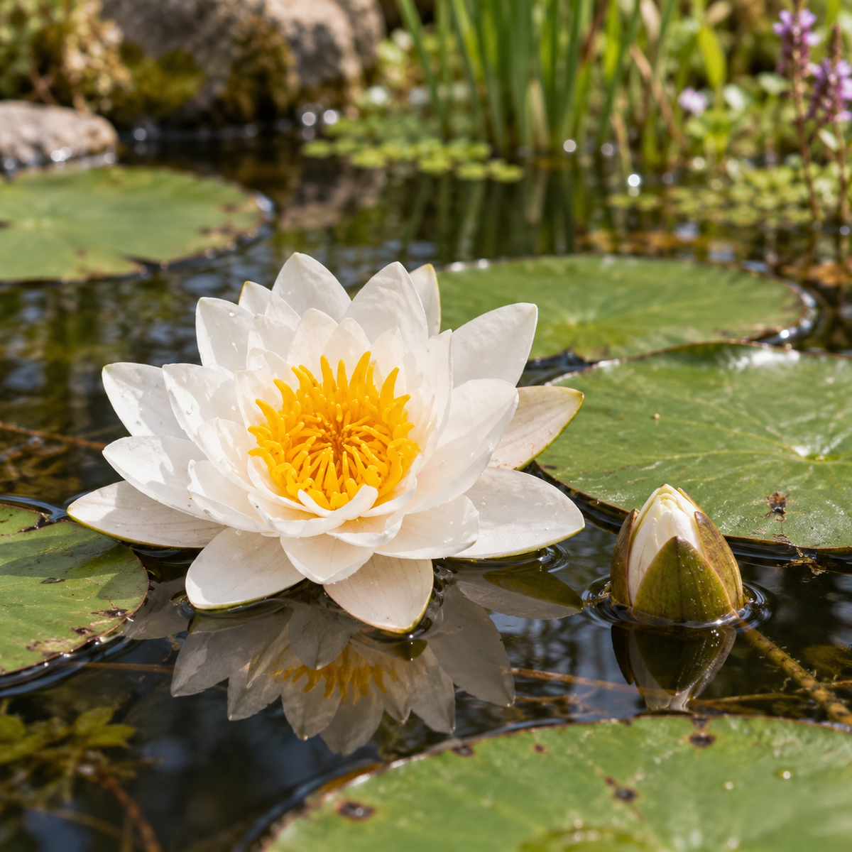 Aquipond Nénuphar blanc en kit sec – Nymphaea prêt à planter (panier inclus)