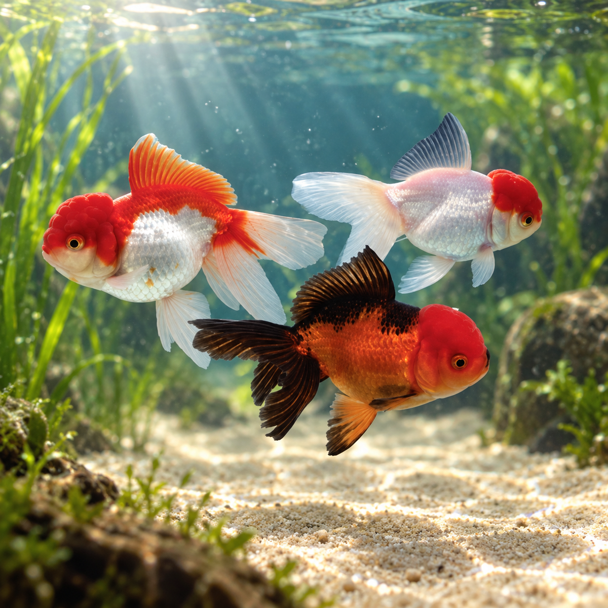 Oranda thai assorties dans l’eau — mise en situation illustrative générée