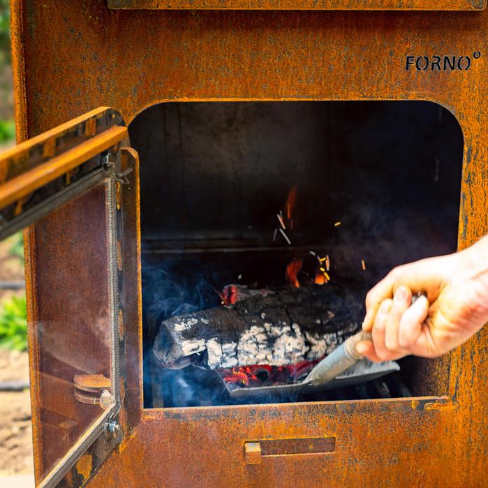 Cheminée d'extérieur avec four à pizza Fournaise en acier corten - Aquigarden