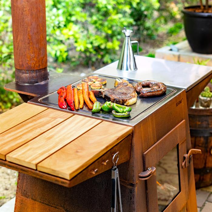 Cuisine d'extérieur au feu de bois Fournil en acier corten - Aquigarden