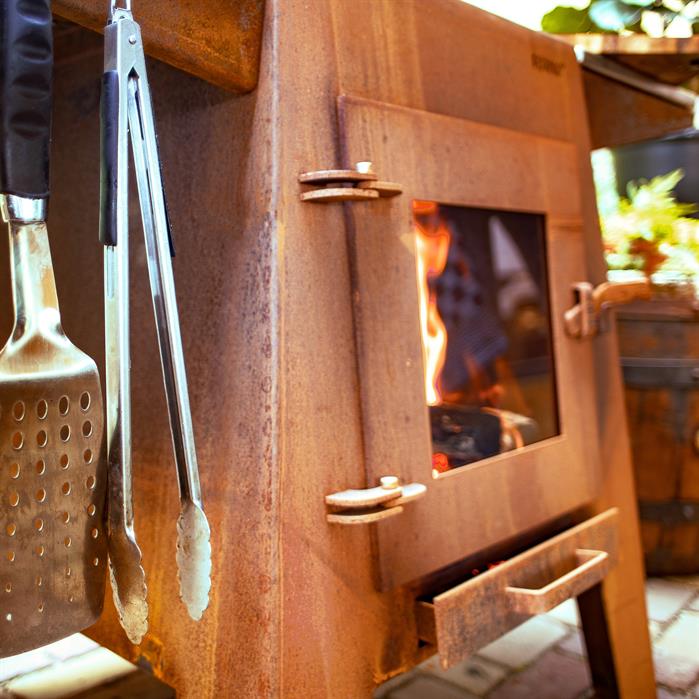 Cuisine d'extérieur au feu de bois Fournil en acier corten - Aquigarden
