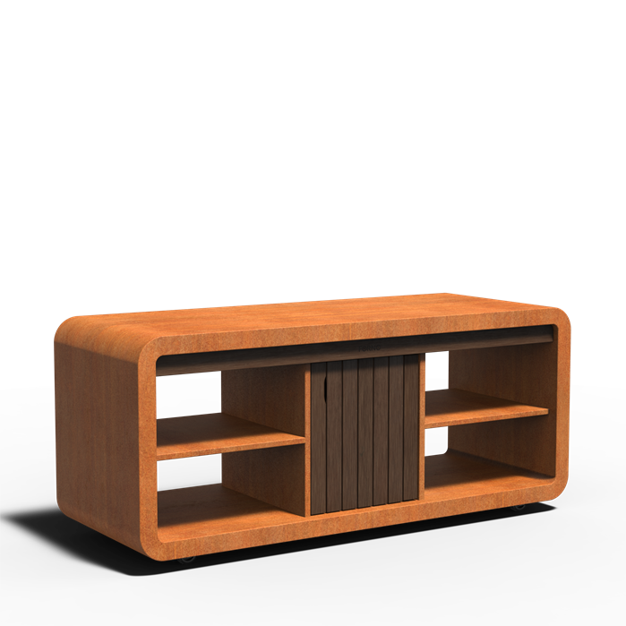 Meuble pour four à pizza Atelier Voûte - corten et bambou - Aquigarden