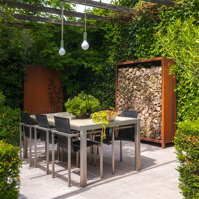 Range-bûches Stère - acier corten ou laqué noir - Aquigarden