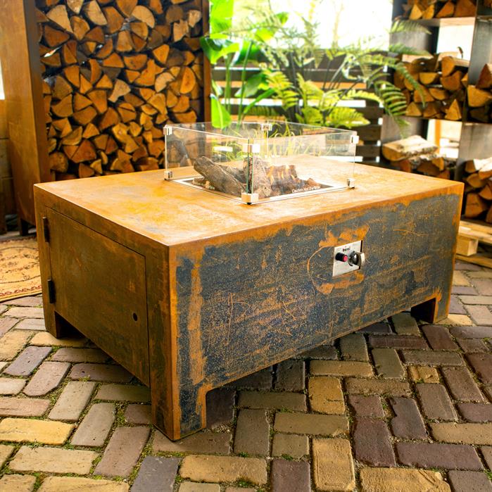 Table à feu gaz Lumen - corten ou aluminium - Aquigarden