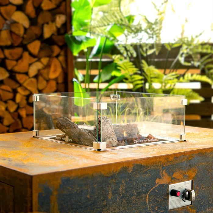 Table à feu gaz Lumen - corten ou aluminium - Aquigarden