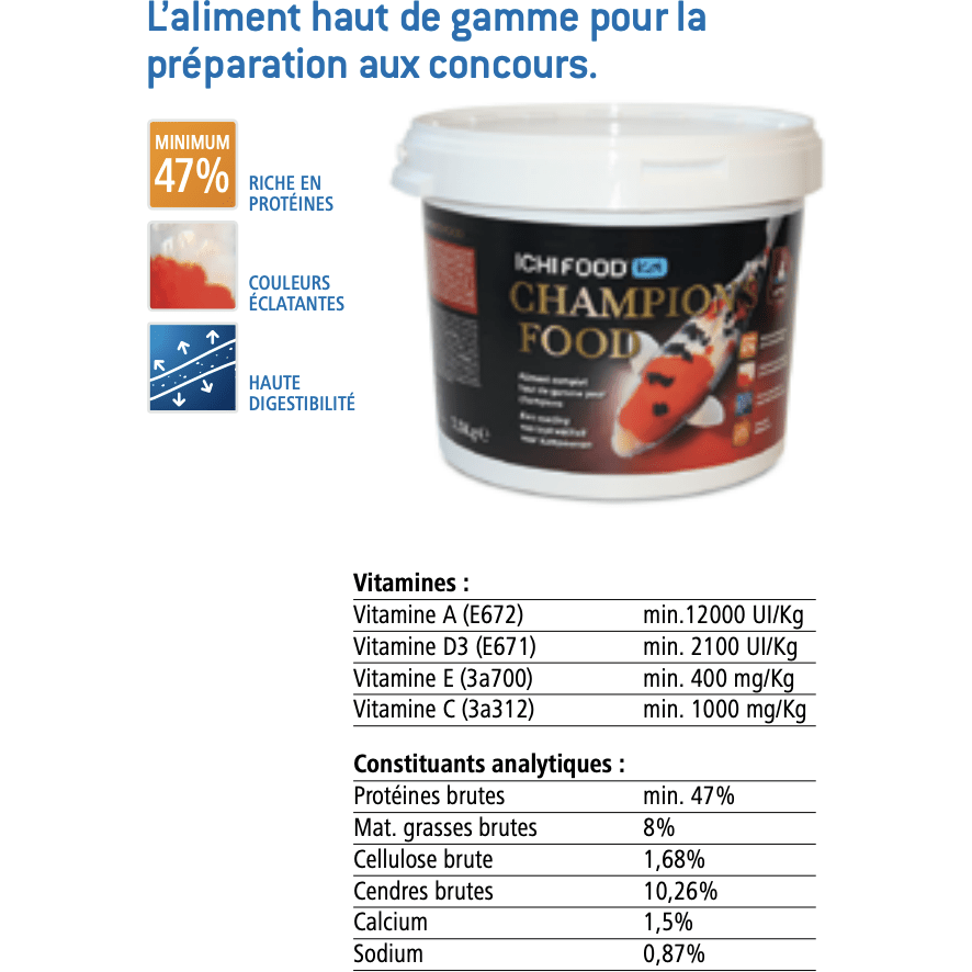 Aquatic Sciences Nourriture ICHI FOOD CHAMPION'S 4-5 MM 10 KG - Champion Food Koï Pro Nourriture 5425030685266 DAFCPF510E