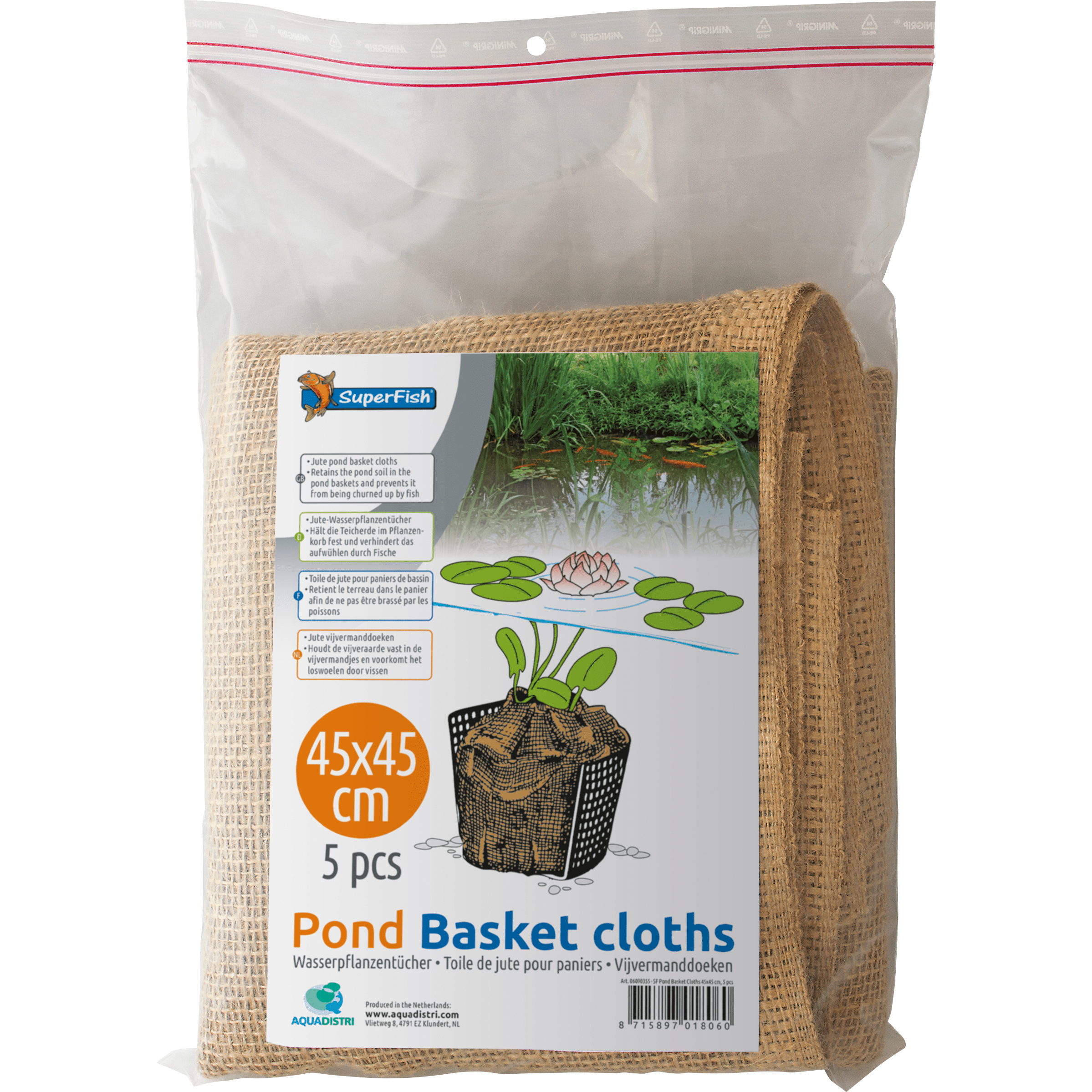 Superfish Accessoires de plantation Pack de 5 toile de jute 45 x 45CM - Pour plantes aquatiques - Superfish 8715897018060 06090355